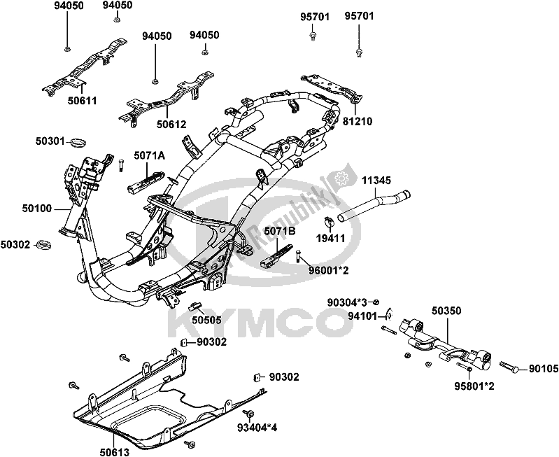 Tutte le parti per il F20 - Frame Body del Kymco KG 10 AA AU -Like 50 2010 10502010 2010