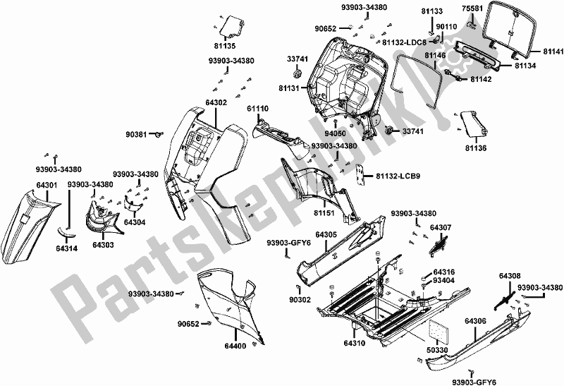 Todas as partes de F05 - Front Cover/ Front Fender do Kymco KG 10 AA AU -Like 50 2010 10502010 2011