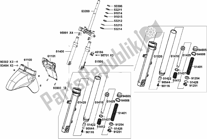 All parts for the F06 - Stem Steering/ Front Cushion of the Kymco KG 10 AA AU -Like 50 2010 10502010 2011