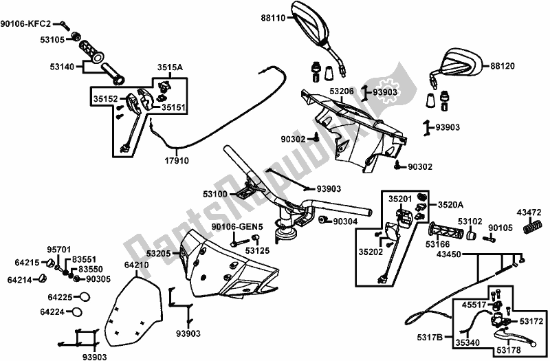 Alle onderdelen voor de F03 - Handle Steering/ Handle Cover van de Kymco KL 25 SA AU -Super 8 258 2009