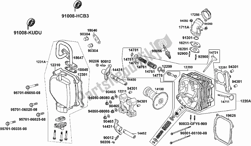 Alle onderdelen voor de E02 - Cylinder Head van de Kymco KL 25 SL AU -Super 8 258 2017