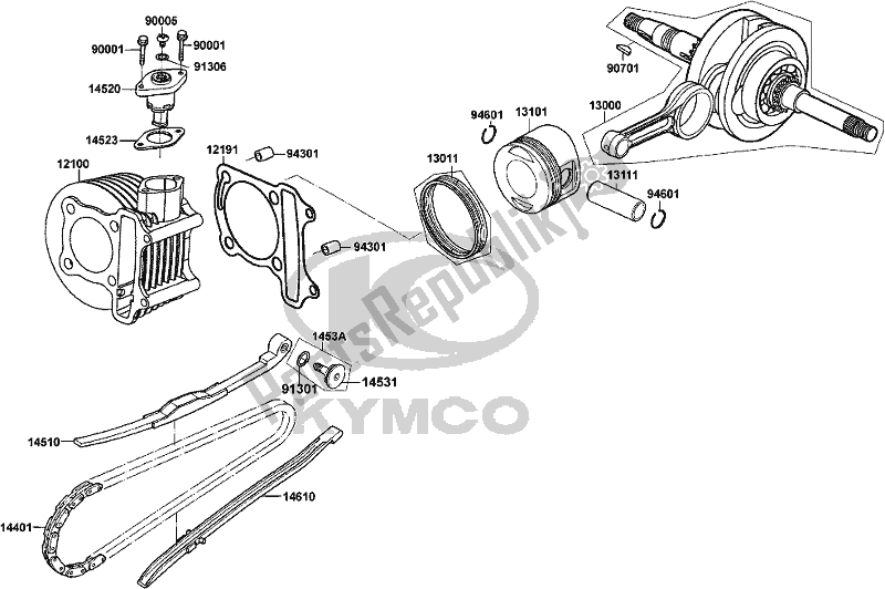 Alle onderdelen voor de E03 - Cylinder Piston Crankshaft van de Kymco KL 25 SL AU -Super 8 258 2017