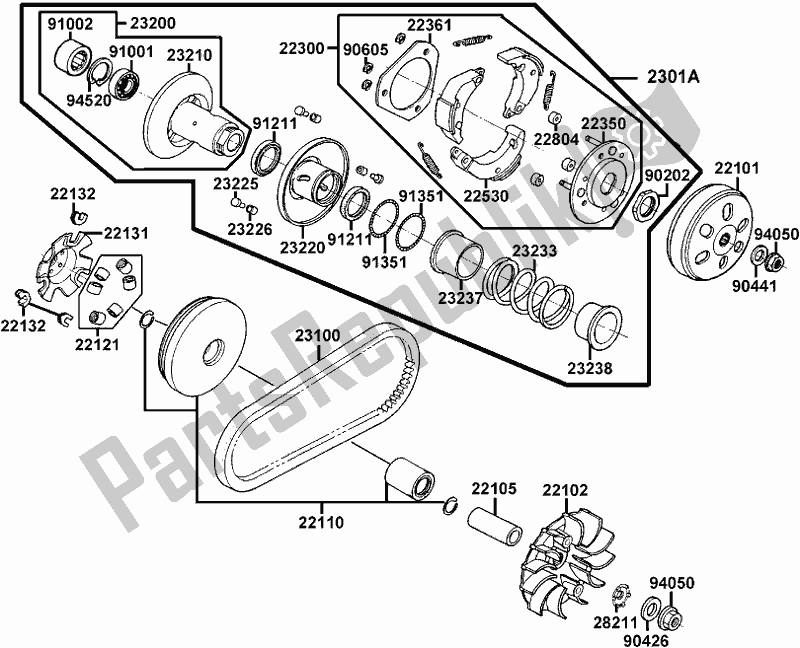 Alle onderdelen voor de E05 - Driven Pulley van de Kymco KL 25 SL AU -Super 8 258 2017