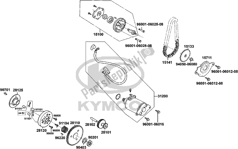 Alle onderdelen voor de E06 - Starting Motor Oil Pump van de Kymco KL 25 SL AU -Super 8 258 2017