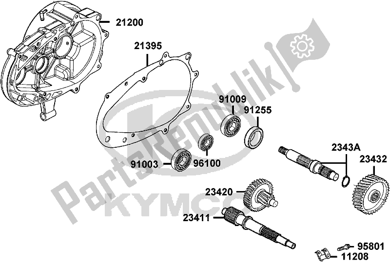 All parts for the E08 - Transmission of the Kymco KL 25 SL AU -Super 8 258 2017