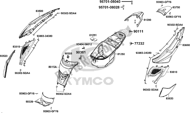 All parts for the F12 - Body Cover Luggage Box of the Kymco KL 25 SL AU -Super 8 258 2017