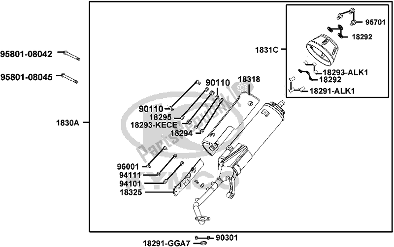 Alle onderdelen voor de F14 - Exhaust Muffler van de Kymco KL 25 SL AU -Super 8 258 2017