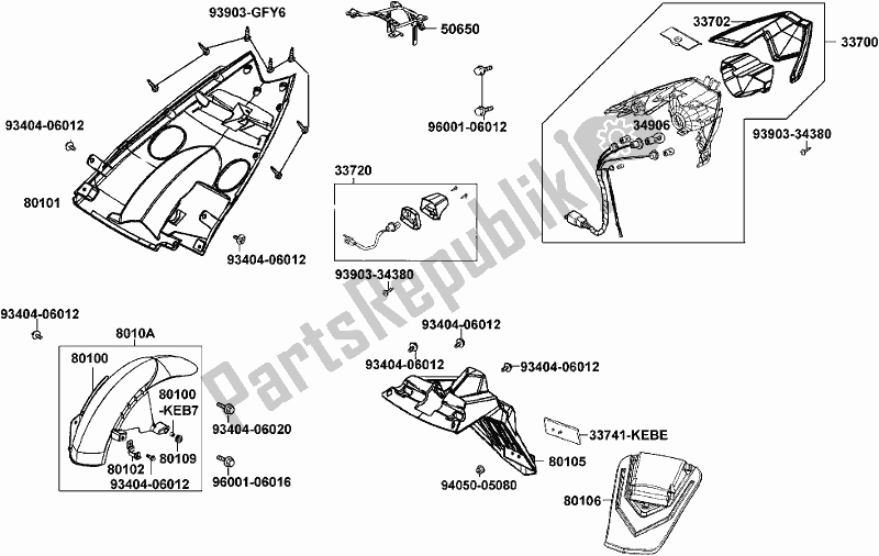 All parts for the F18 - Tail Light of the Kymco KL 25 SL AU -Super 8 258 2017