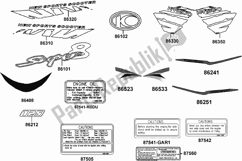 All parts for the F22 - Emblem Stripe of the Kymco KL 25 SL AU -Super 8 258 2017