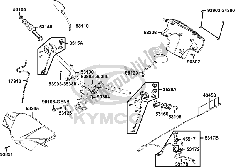 All parts for the F03 - Handle Steering/ Handle Cover of the Kymco KN 25 BE AU -Agility Carry 125 25125 2017