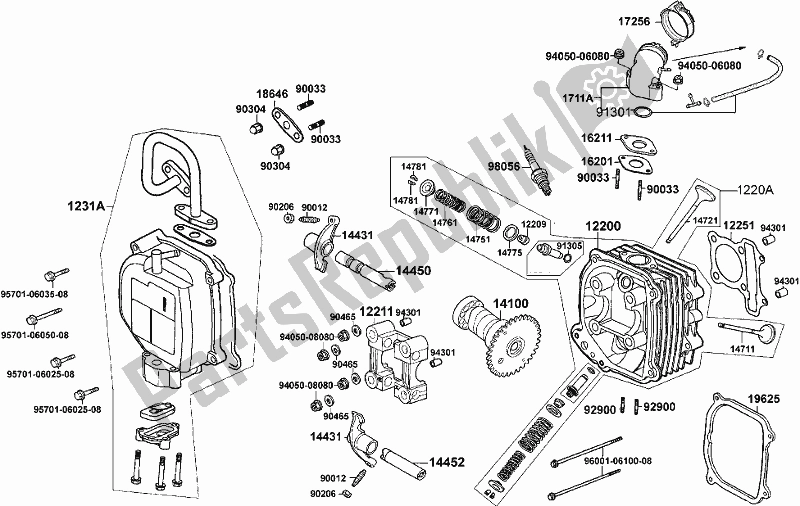 Alle onderdelen voor de E02 - Cylinder Head/ Cover van de Kymco KN 25 CA AU -Agility 125 25125 2008