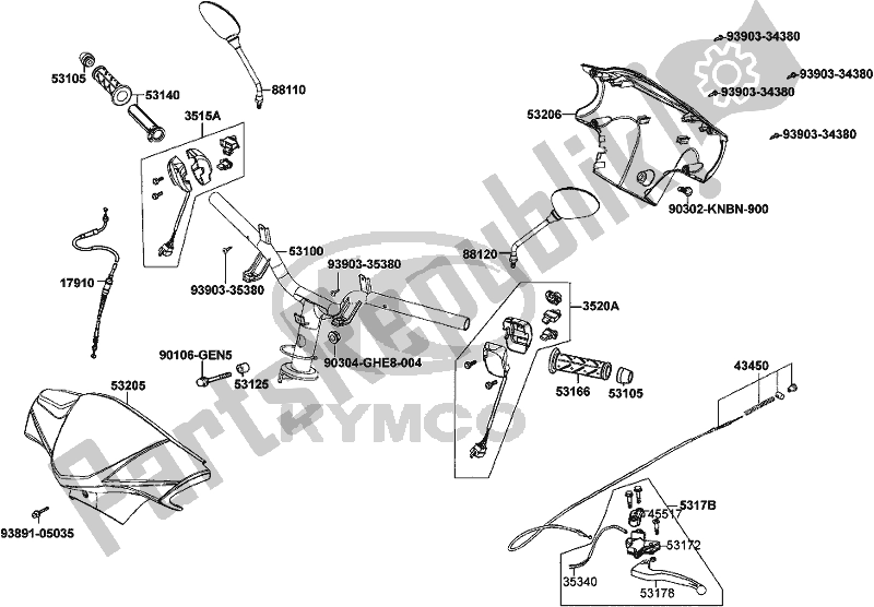 Alle onderdelen voor de F03 - Handle Steering/ Handle Cover van de Kymco KN 25 CA AU -Agility 125 25125 2008