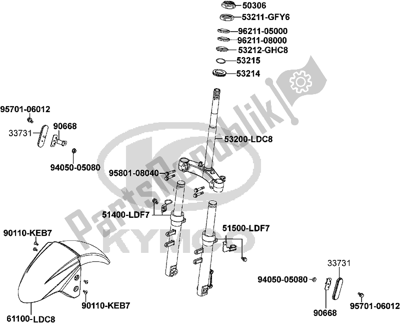Alle onderdelen voor de F06 - Stem Steering/ Front Cushion van de Kymco KN 25 CA AU -Agility 125 25125 2008
