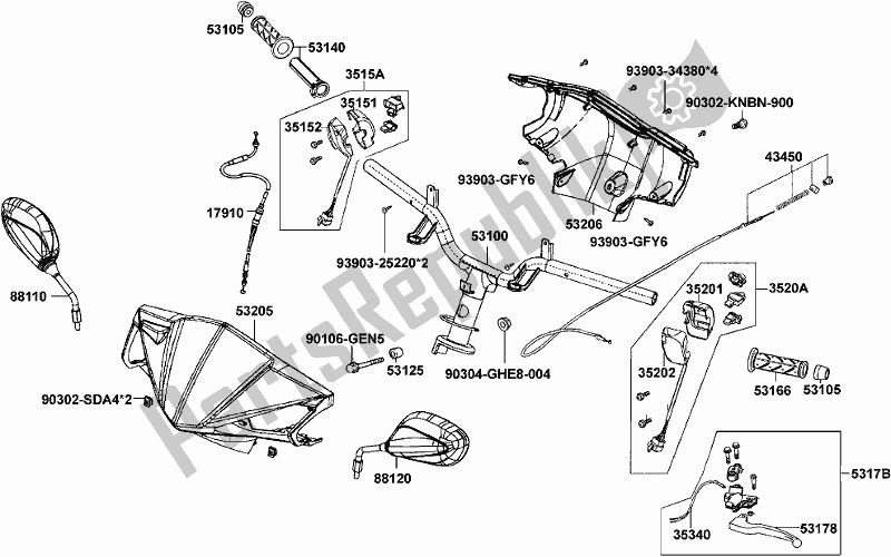 Alle onderdelen voor de F03 - Handle Steering/ Handle Cover van de Kymco KN 25 SR AU -Agility 125 25125 2010