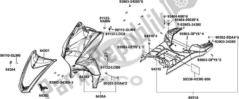 Alle onderdelen voor de F05 - Front Cover/ Front Fender van de Kymco KN 25 SR AU -Agility 125 25125 2010