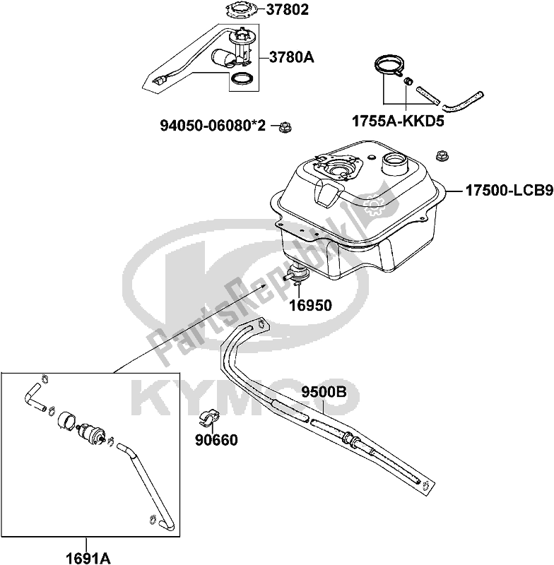 Alle onderdelen voor de F10 - Fuel Tank van de Kymco KN 25 SR AU -Agility 125 25125 2010