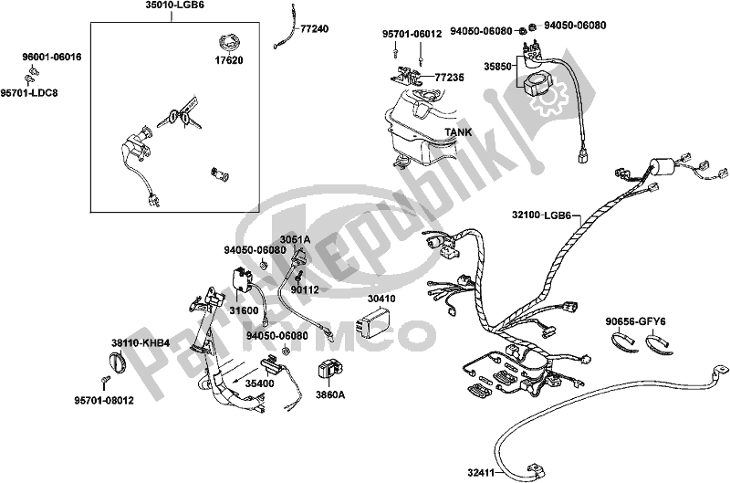 Alle onderdelen voor de F19 - Wire Harness van de Kymco KN 25 SR AU -Agility 125 25125 2010