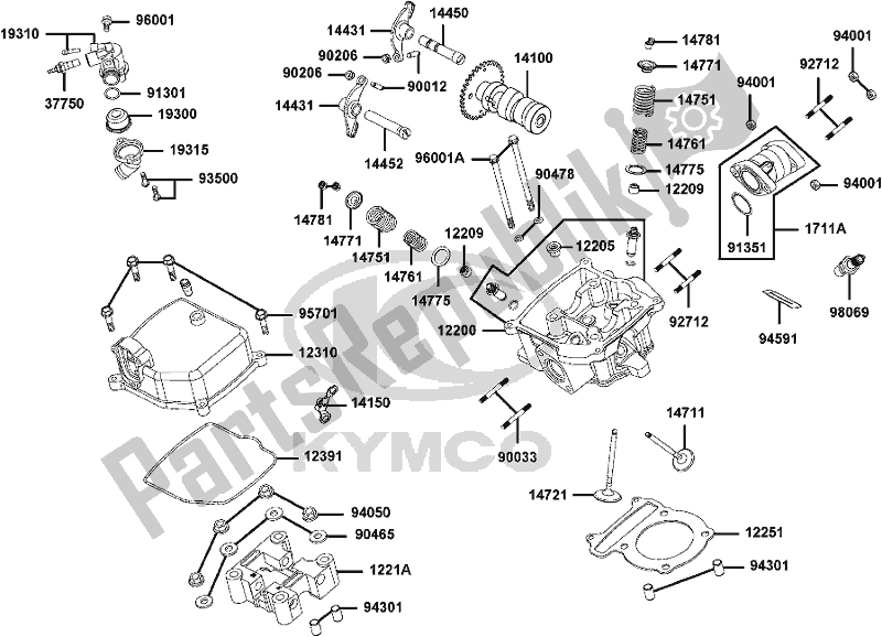 All parts for the E02 - Cylinder Head/ Cover of the Kymco LA 60 BA AU -Maxxer 300 60300 2010