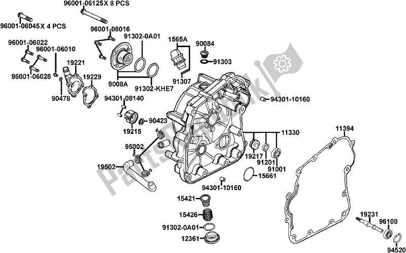 All parts for the E04 - Right Crankcase Cover of the Kymco LA 60 BA AU -Maxxer 300 60300 2010