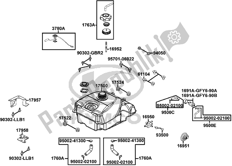 Alle onderdelen voor de F10 - Fuel Tank van de Kymco LA 60 EG AU -MXU 300 60300 2016