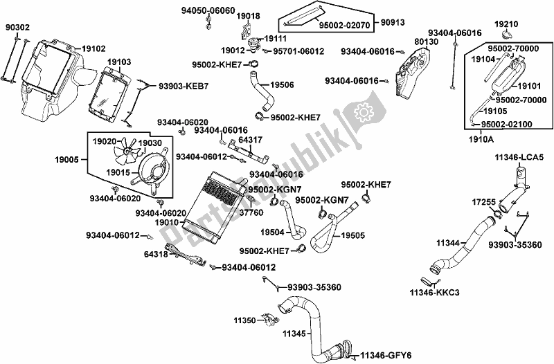 Alle onderdelen voor de F24 - Radiator van de Kymco LA 60 EG AU -MXU 300 60300 2016