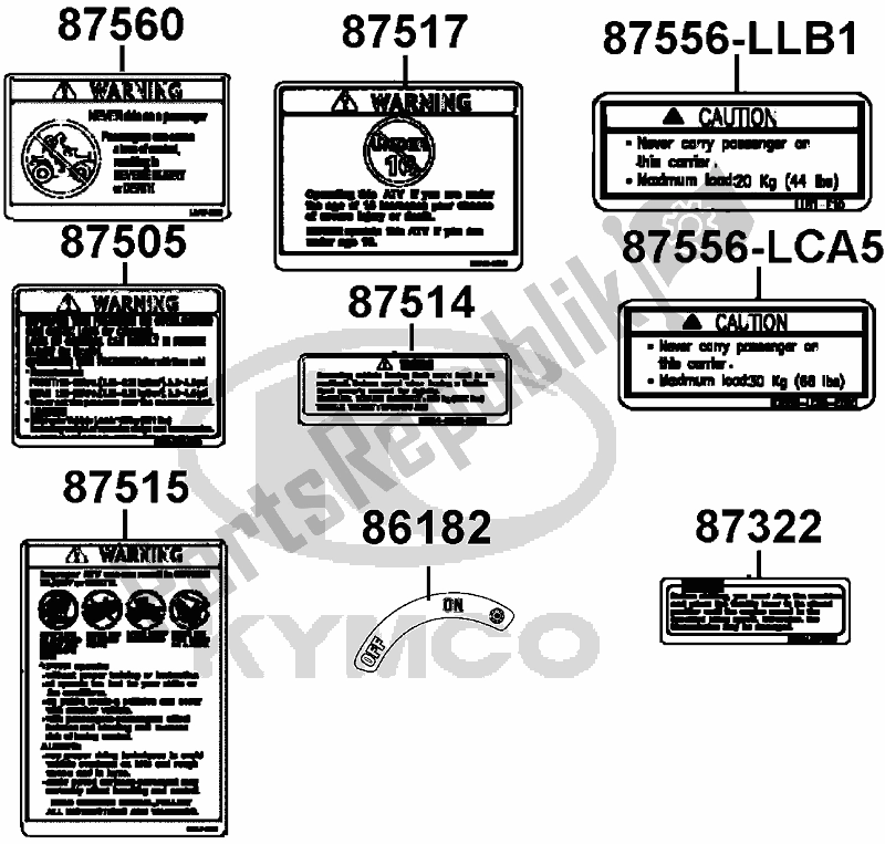 Alle onderdelen voor de F25 - Caution Label van de Kymco LA 60 EG AU -MXU 300 60300 2016