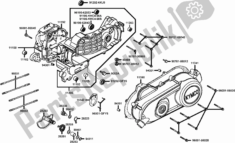 All parts for the E01 - Crankcase of the Kymco LB 20 AB AU -Maxxer 90 2090 2009