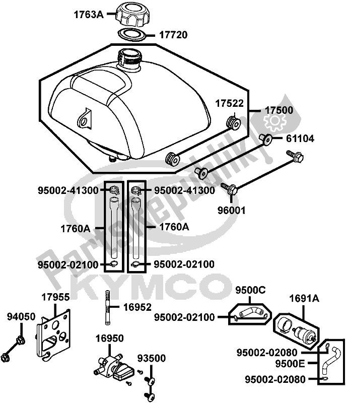 All parts for the F09 - Fuel Tank of the Kymco LB 20 AB AU -Maxxer 90 2090 2009