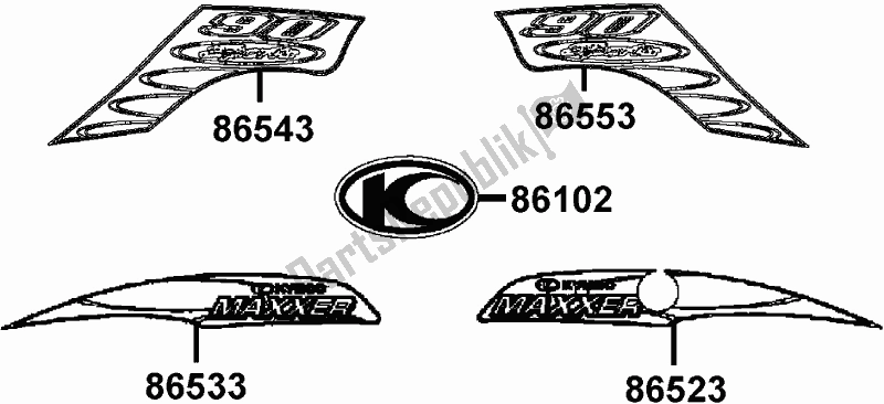 All parts for the F20 - Emblem Stripe of the Kymco LB 20 AB AU -Maxxer 90 2090 2009