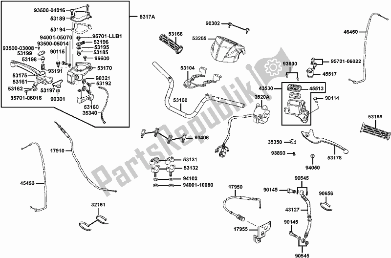 Todas las partes para F03 - Handle Steering de Kymco LB 30 AA AU -MXU 150 30150 2010