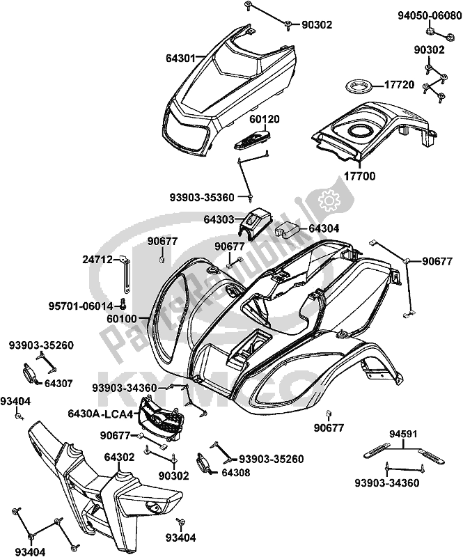 Todas as partes de F04 - Front Cover/ Tank Cover do Kymco LB 30 AA AU -MXU 150 30150 2010