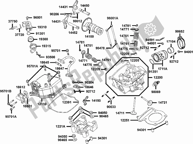 All parts for the E02 - Cylinder Head/ Cover of the Kymco LC 60 AD AU -MXU 300R 60300 2016