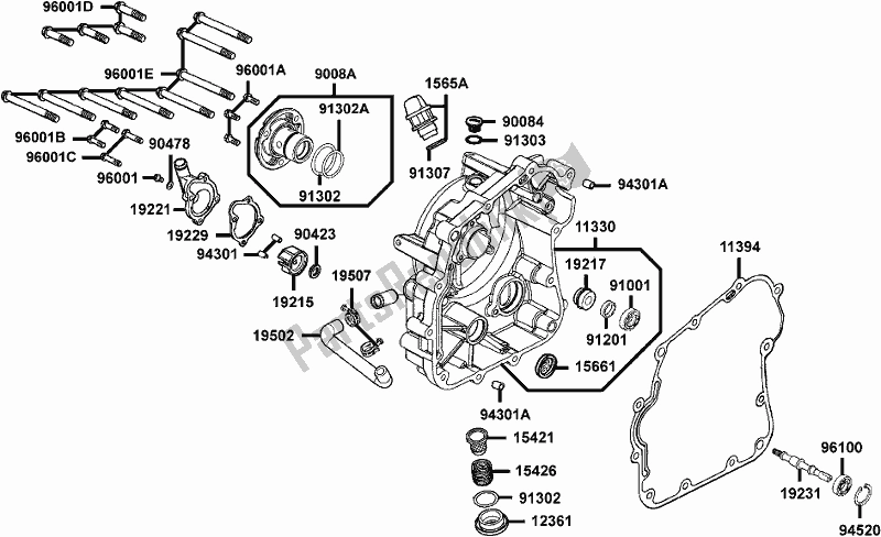 All parts for the E04 - Right Crankcase Cover of the Kymco LC 60 AD AU -MXU 300R 60300 2016