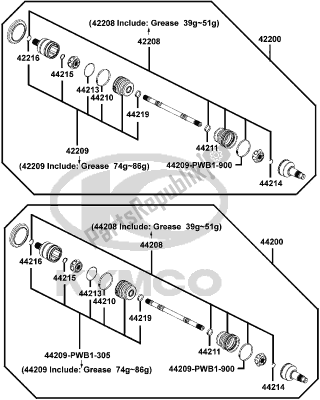 Tutte le parti per il F22 - Separated Parts Of Driveshafts del Kymco LC 90 AA AU -MXU 450I 90450 2015