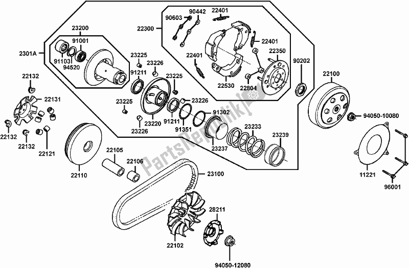 Alle onderdelen voor de E05 - Driven Pulley van de Kymco LE 20 BB AU -Mongoose 90S 2090 2016