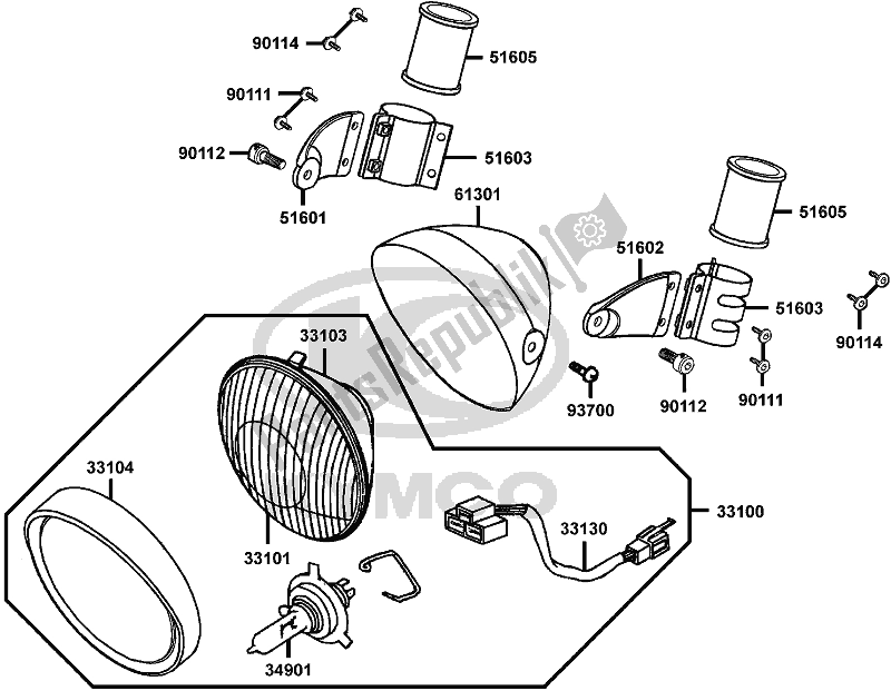 All parts for the F01 - Head Light of the Kymco RA 50 AA AU -Venox 250 50250 2008