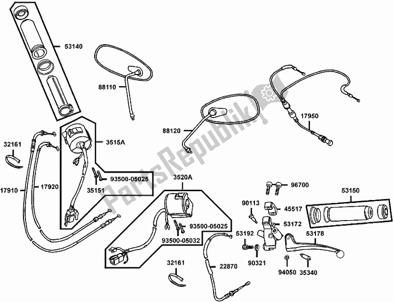 All parts for the F03 - Cable Switch/ Mirror of the Kymco RA 50 AA AU -Venox 250 50250 2008