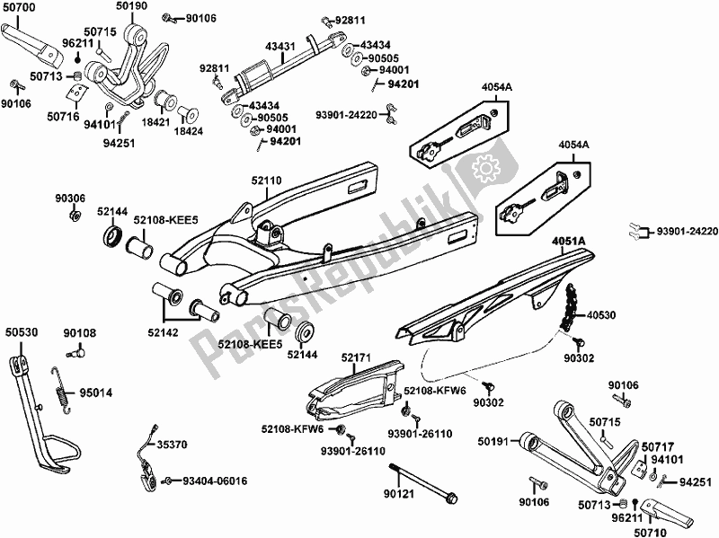 Alle onderdelen voor de F17 - Rear Fork/ Step/ Chain Case van de Kymco RL 25 BA AU -Quannon 125 25125 2009