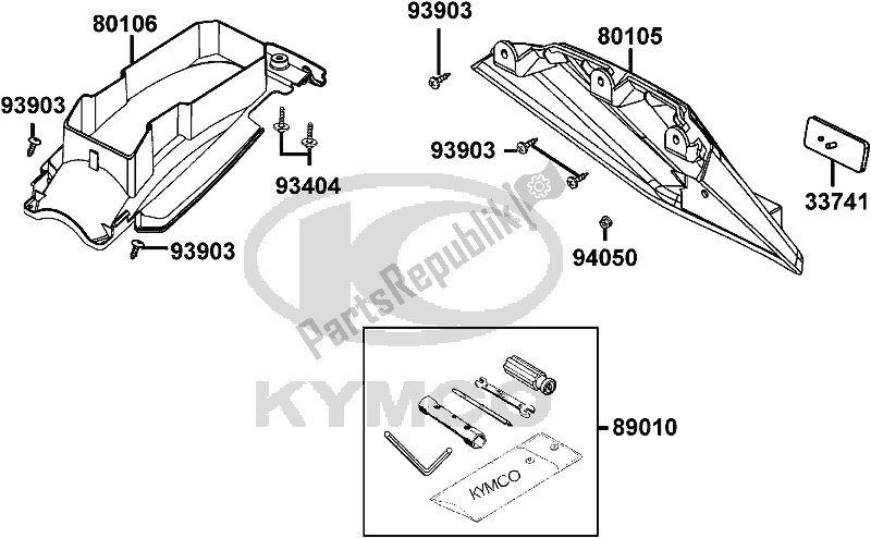 Alle onderdelen voor de F19 - Rear Fender van de Kymco RL 25 BA AU -Quannon 125 25125 2009