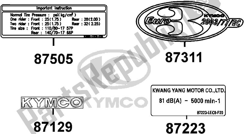Alle onderdelen voor de F26 - Caution Label van de Kymco RL 25 BA AU -Quannon 125 25125 2009
