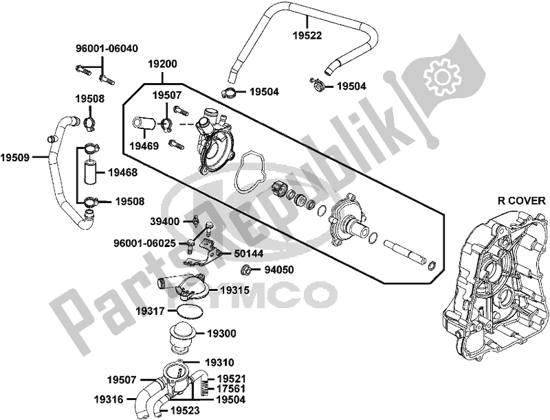 Alle onderdelen voor de E07 - Generator/ Water Pump van de Kymco SBA0 AG AU -Xciting R 500I 0500 2008