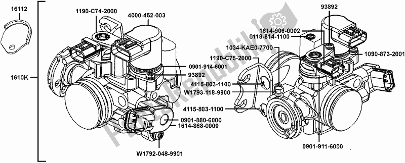 Alle onderdelen voor de E09 - Throttle Body van de Kymco SBA0 AG AU -Xciting R 500I 0500 2008