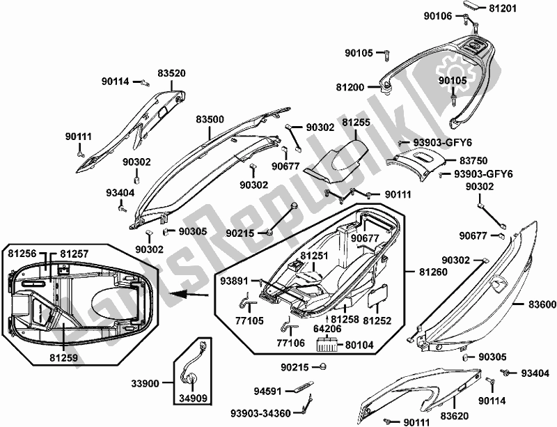 Alle onderdelen voor de F12 - Body Cover/ Luggage Box van de Kymco SBA0 AG AU -Xciting R 500I 0500 2008