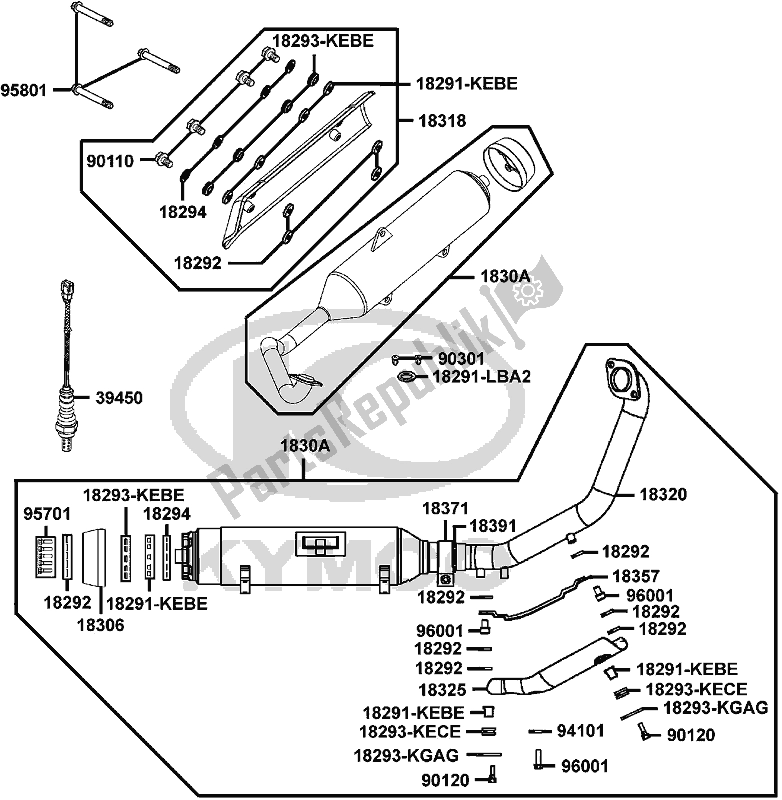 Alle onderdelen voor de F14 - Exhaust Muffler van de Kymco SBA0 AG AU -Xciting R 500I 0500 2008