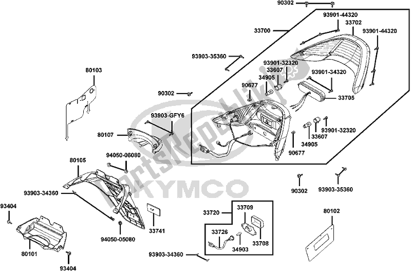 Alle onderdelen voor de F18 - Rear Light/ Rear Fender van de Kymco SBA0 AG AU -Xciting R 500I 0500 2008