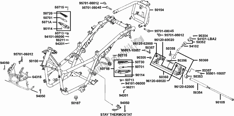 Alle onderdelen voor de F20 - Frame Body van de Kymco SBA0 AG AU -Xciting R 500I 0500 2008