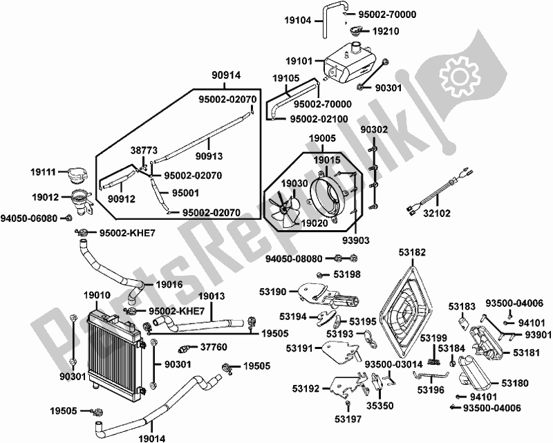 Alle onderdelen voor de F21 - Radiator van de Kymco SBA0 AG AU -Xciting R 500I 0500 2008