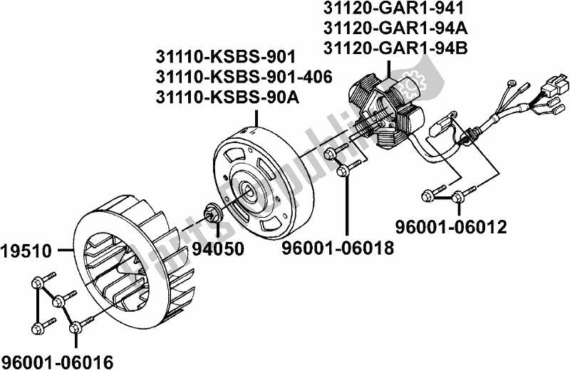 All parts for the E03 - Generator of the Kymco SC 10 AS AU -ZX 50 1050 2007