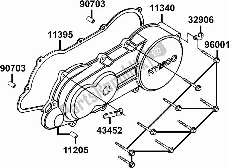 All parts for the E05 - Left Crankcase Cover of the Kymco SC 10 AS AU -ZX 50 1050 2007