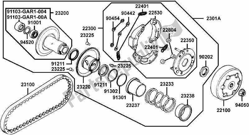 All parts for the E07 - Driven Pulley of the Kymco SC 10 AS AU -ZX 50 1050 2007